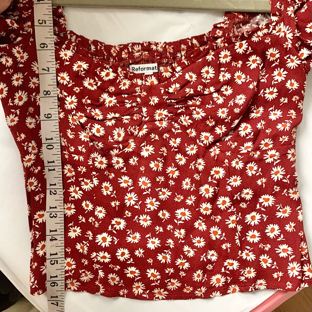 Reformation Meriah Peasant Top in Red Cary Floral Cottagecore sz 2 - Picture 13 of 16